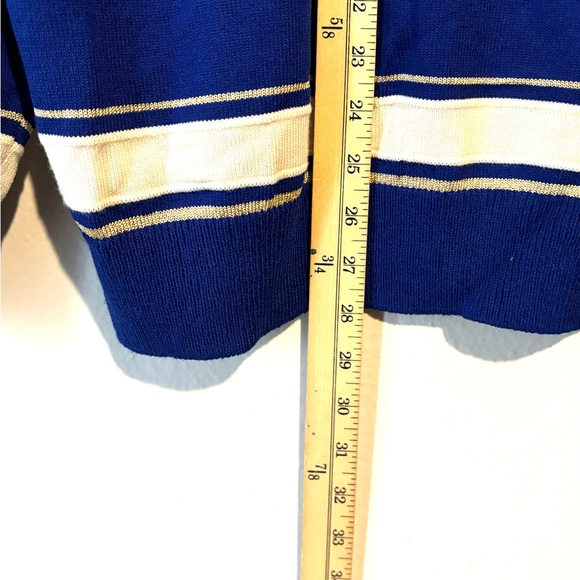 Vintage St. John Long Sleeve Sweater Blue White Santana Knit Metallic Size Large - Picture 5 of 6